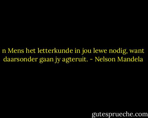 n Mens het letterkunde in jou lewe nodig, want daarsonder gaan jy agteruit. - Nelson Mandela