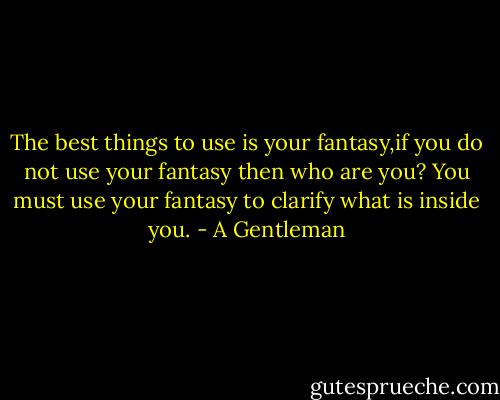 The best things to use is your fantasy,if you do not use your fantasy then who are you? You must use your fantasy to clarify what is inside you. - A Gentleman
