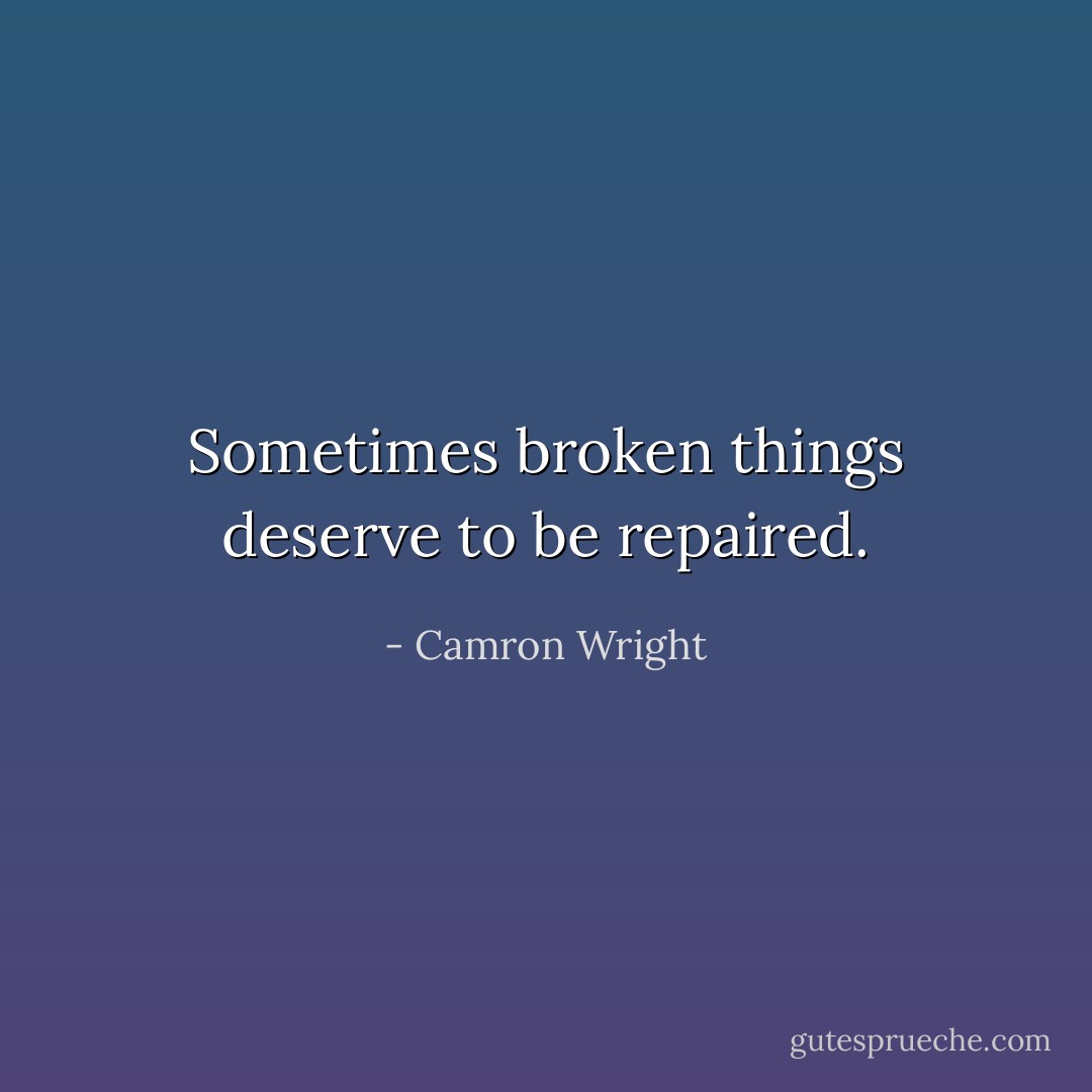 Sometimes broken things deserve to be repaired. - Camron Wright