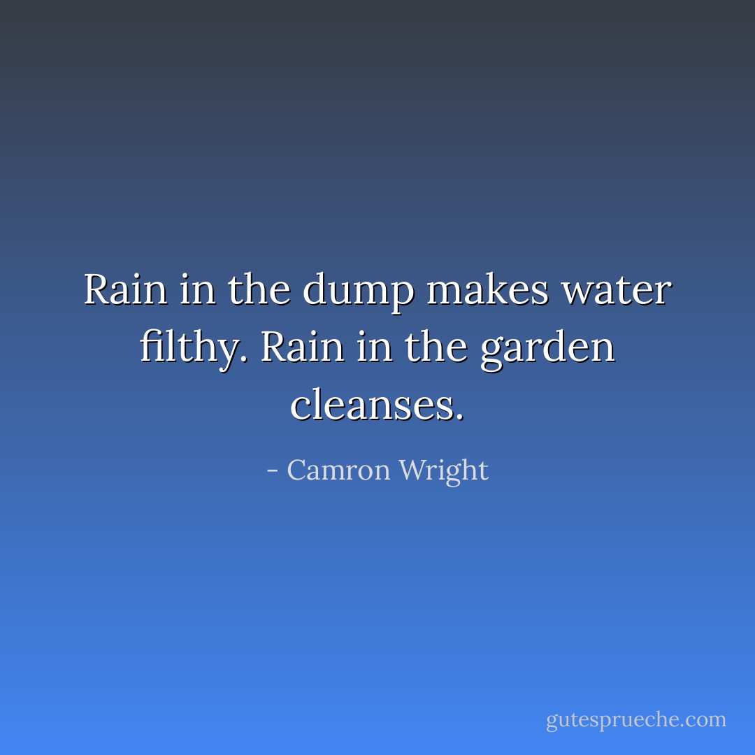 Rain in the dump makes water filthy. Rain in the garden cleanses. - Camron Wright