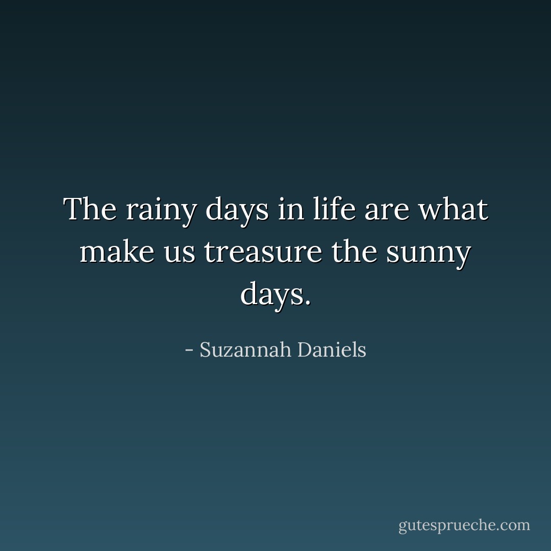The rainy days in life are what make us treasure the sunny days. - Suzannah Daniels