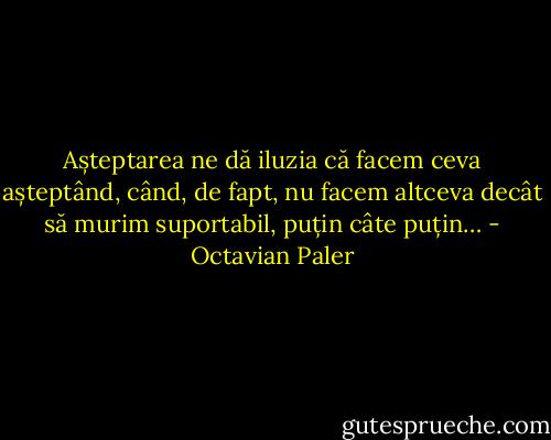 Așteptarea ne dă iluzia că facem ceva așteptând, când, de fapt, nu facem altceva decât să murim suportabil, puțin câte puțin… - Octavian Paler
