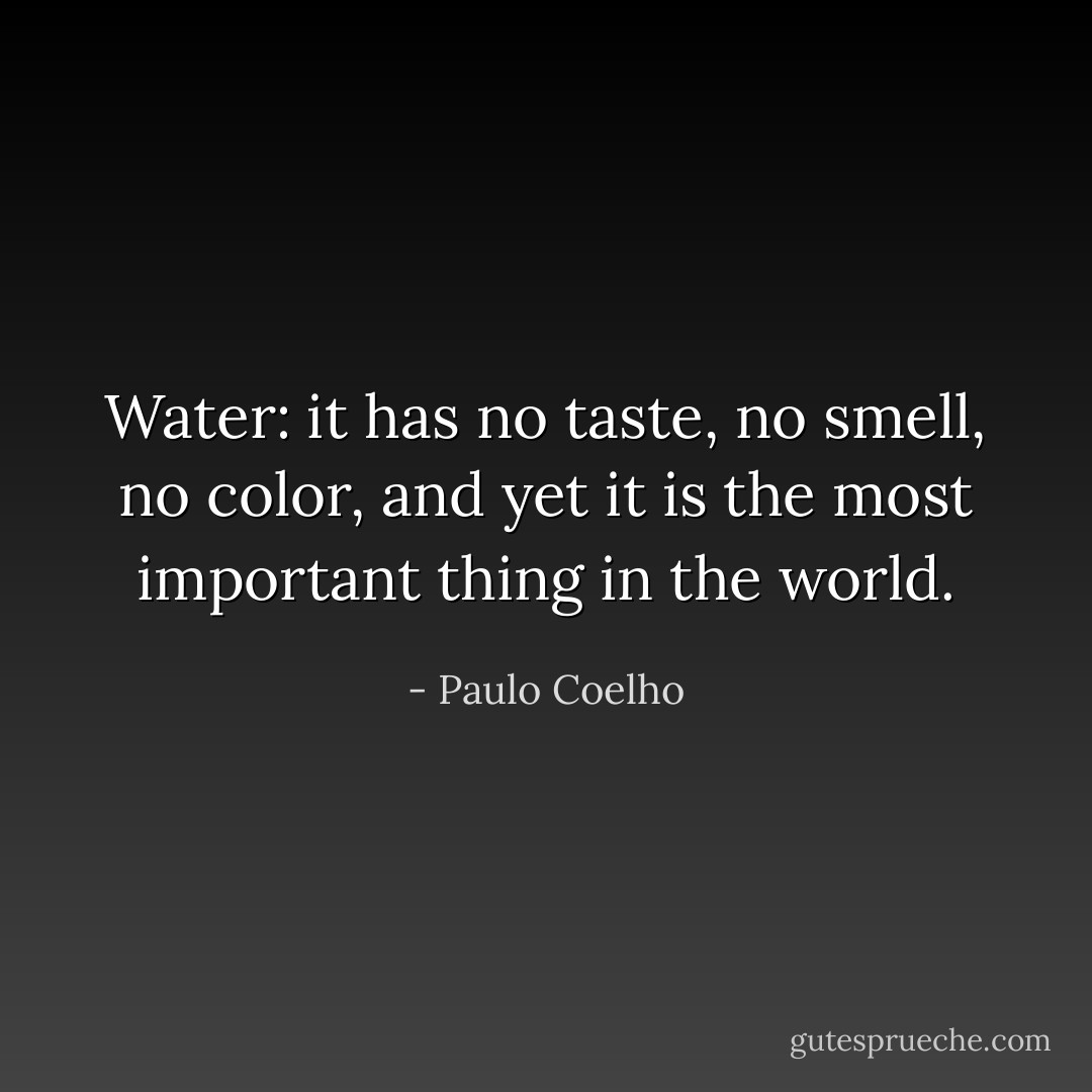 Water: it has no taste, no smell, no color, and yet it is the most important thing in the world. - Paulo Coelho