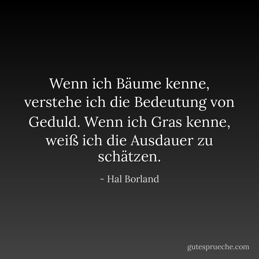 Wenn ich Bäume kenne, verstehe ich die Bedeutung von Geduld. Wenn ich Gras kenne, weiß ich die Ausdauer zu schätzen. - Hal Borland<