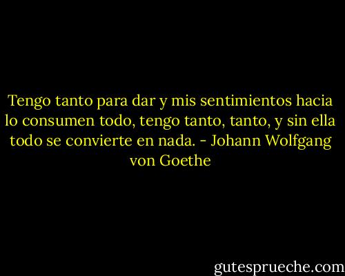 Tengo tanto para dar y mis sentimientos hacia lo consumen todo, tengo tanto, tanto, y sin ella todo se convierte en nada. - Johann Wolfgang von Goethe