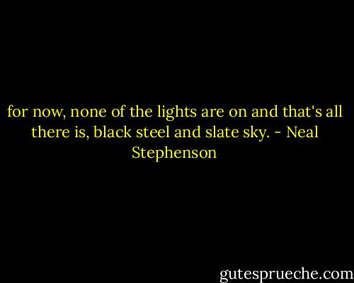 for now, none of the lights are on and that's all there is, black steel and slate sky. - Neal Stephenson