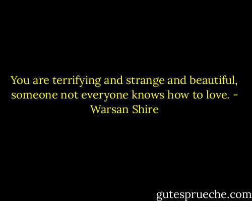 You are terrifying and strange and beautiful, someone not everyone knows how to love. - Warsan Shire