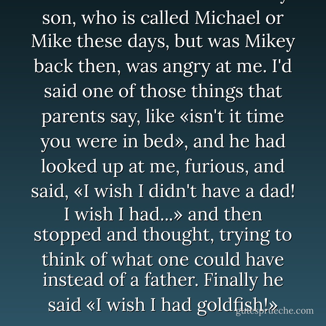 This book started like this.<br />My son, who is called Michael or Mike these days, but was Mikey back then, was angry at me. I'd said one of those things that parents say, like «isn't it time you were in bed», and he had looked up at me, furious, and said, «I wish I didn't have a dad! I wish I had...» and then stopped and thought, trying to think of what one could have instead of a father. Finally he said «I wish I had goldfish!» - Neil Gaiman