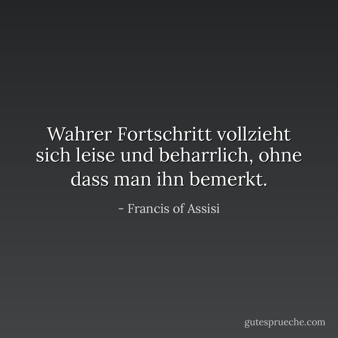Wahrer Fortschritt vollzieht sich leise und beharrlich, ohne dass man ihn bemerkt. - Francis of Assisi<