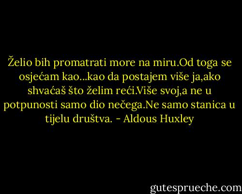 Želio bih promatrati more na miru.Od toga se osjećam kao...kao da postajem više ja,ako shvaćaš što želim reći.Više svoj,a ne u potpunosti samo dio nečega.Ne samo stanica u tijelu društva. - Aldous Huxley