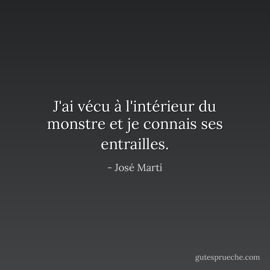 J'ai vécu à l'intérieur du monstre et je connais ses entrailles. - José Martí