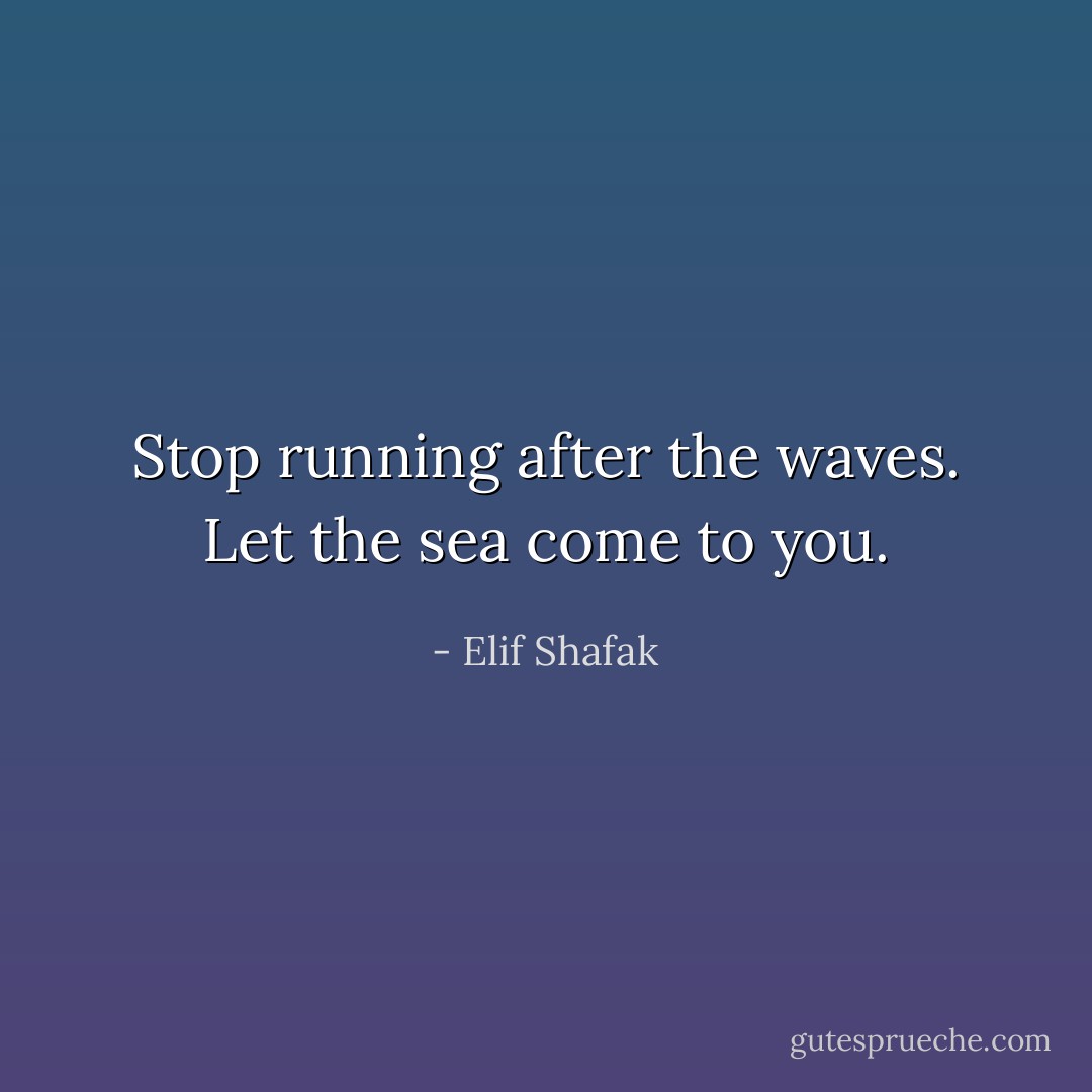 Stop running after the waves. Let the sea come to you. - Elif Shafak