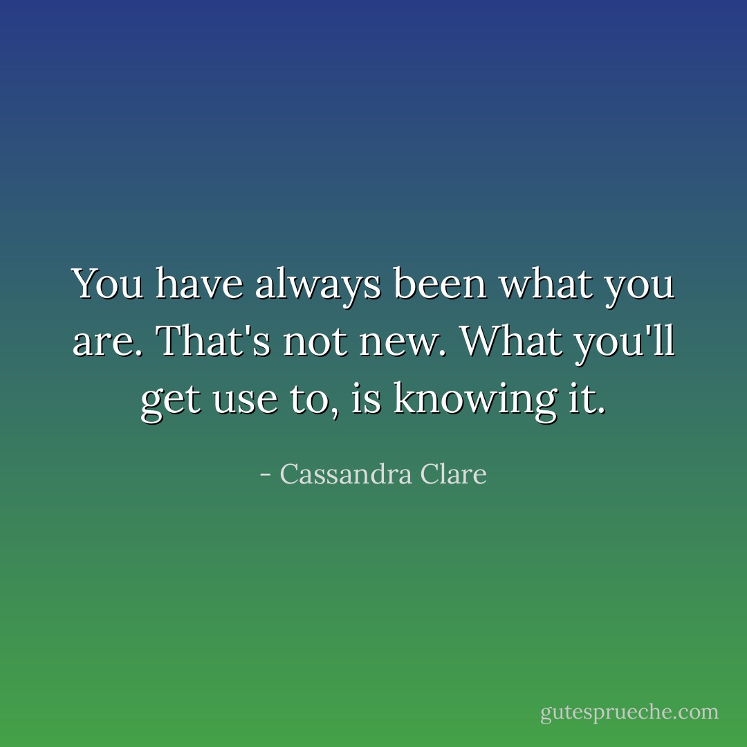 You have always been what you are. That's not new. What you'll get use to, is knowing it. - Cassandra Clare