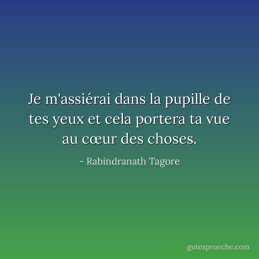 Je m'assiérai dans la pupille de tes yeux et cela portera ta vue au cœur des choses. - Rabindranath Tagore