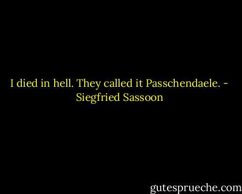 I died in hell. They called it Passchendaele. - Siegfried Sassoon