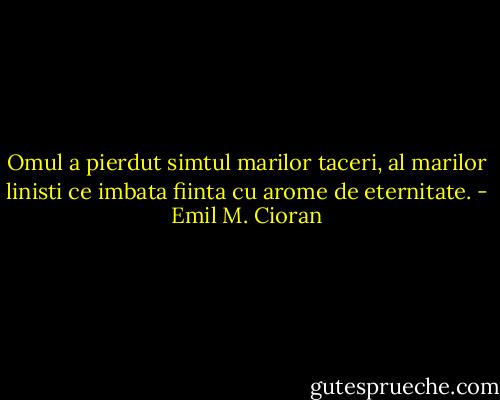 Omul a pierdut simtul marilor taceri, al marilor linisti ce imbata fiinta cu arome de eternitate. - Emil M. Cioran