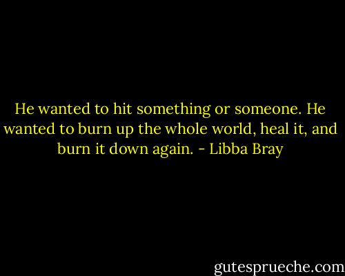 He wanted to hit something or someone. He wanted to burn up the whole world, heal it, and burn it down again. - Libba Bray