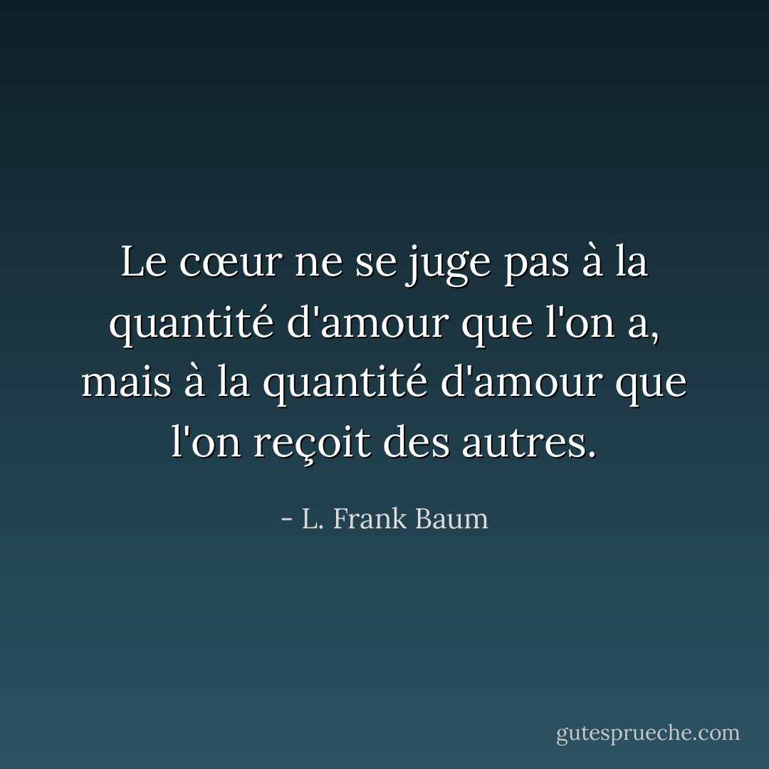 Le cœur ne se juge pas à la quantité d'amour que l'on a, mais à la quantité d'amour que l'on reçoit des autres. - L. Frank Baum