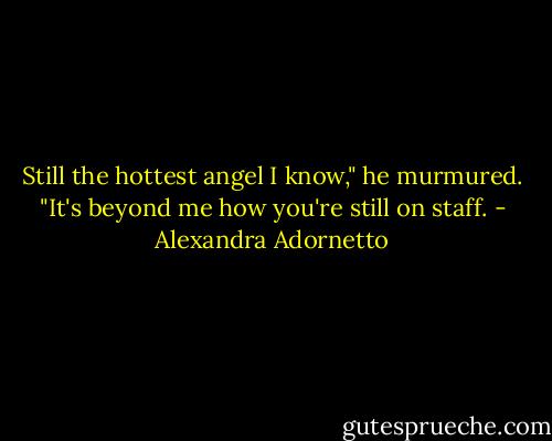 Still the hottest angel I know," he murmured.<br />"It's beyond me how you're still on staff. - Alexandra Adornetto