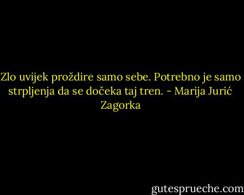 Zlo uvijek proždire samo sebe. Potrebno je samo strpljenja da se dočeka taj tren. - Marija Jurić Zagorka