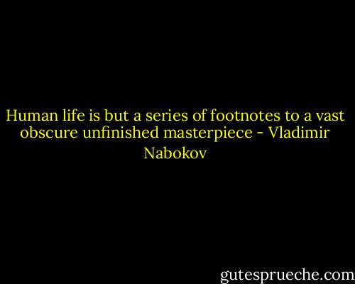Human life is but a series of footnotes to a vast obscure unfinished masterpiece - Vladimir Nabokov