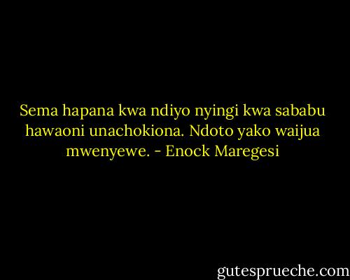Sema hapana kwa ndiyo nyingi kwa sababu hawaoni unachokiona. Ndoto yako waijua mwenyewe. - Enock Maregesi