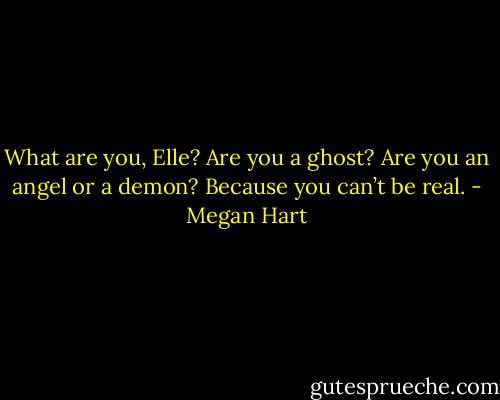 What are you, Elle? Are you a ghost? Are you an angel or a demon? Because you can’t be real. - Megan Hart