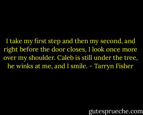 I take my first step and then my second, and right before the door closes, I look once more over my shoulder. Caleb is still under the tree, he winks at me, and I smile. - Tarryn Fisher