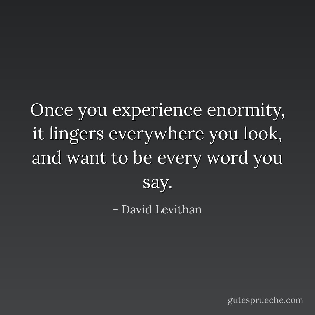 Once you experience enormity, it lingers everywhere you look, and want to be every word you say. - David Levithan