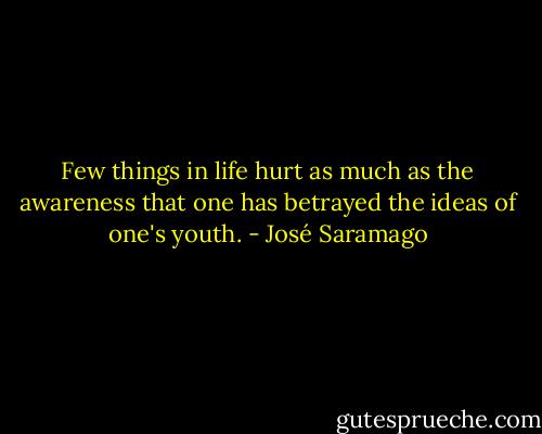 Few things in life hurt as much as the awareness that one has betrayed the ideas of one's youth. - José Saramago