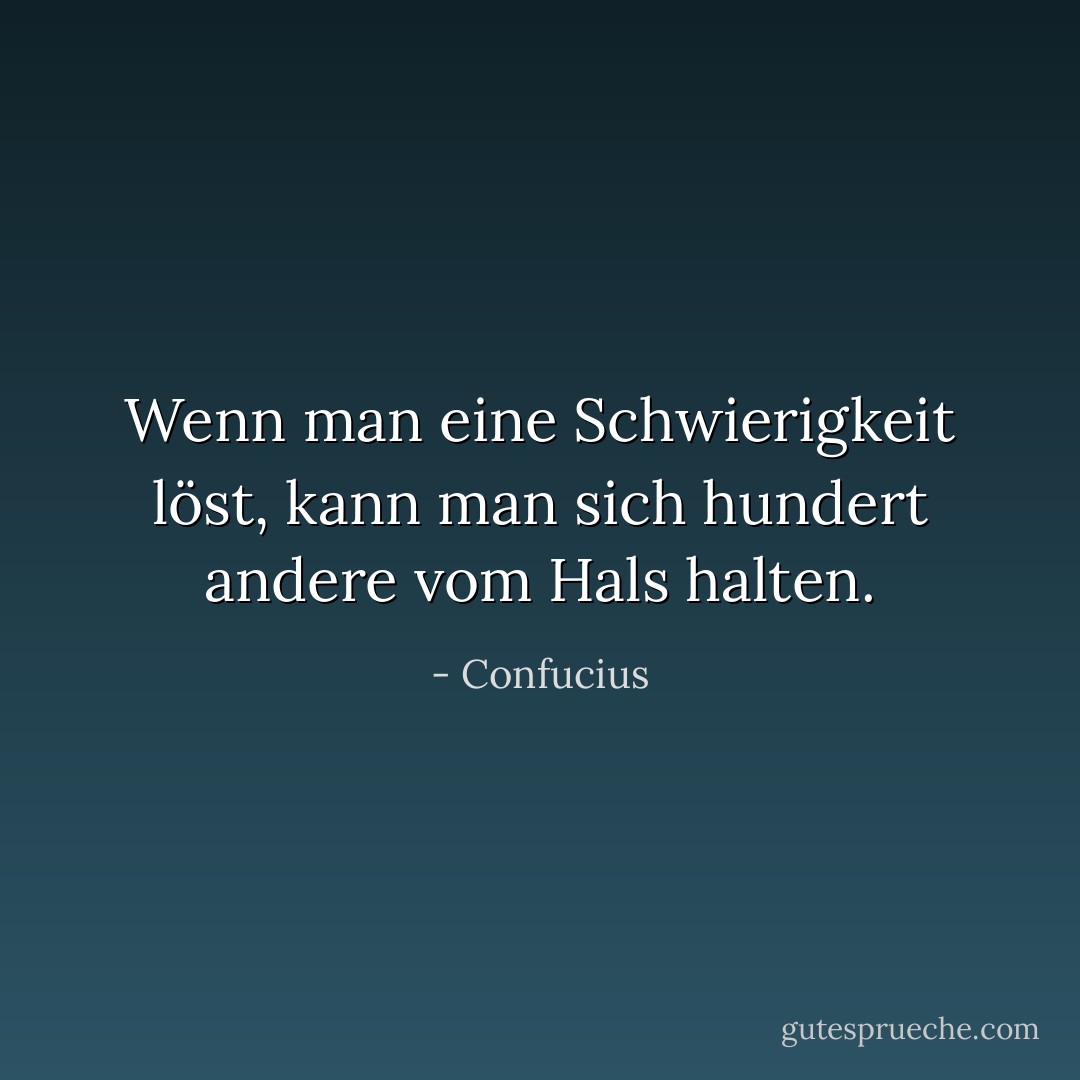 Wenn man eine Schwierigkeit löst, kann man sich hundert andere vom Hals halten. - Confucius<