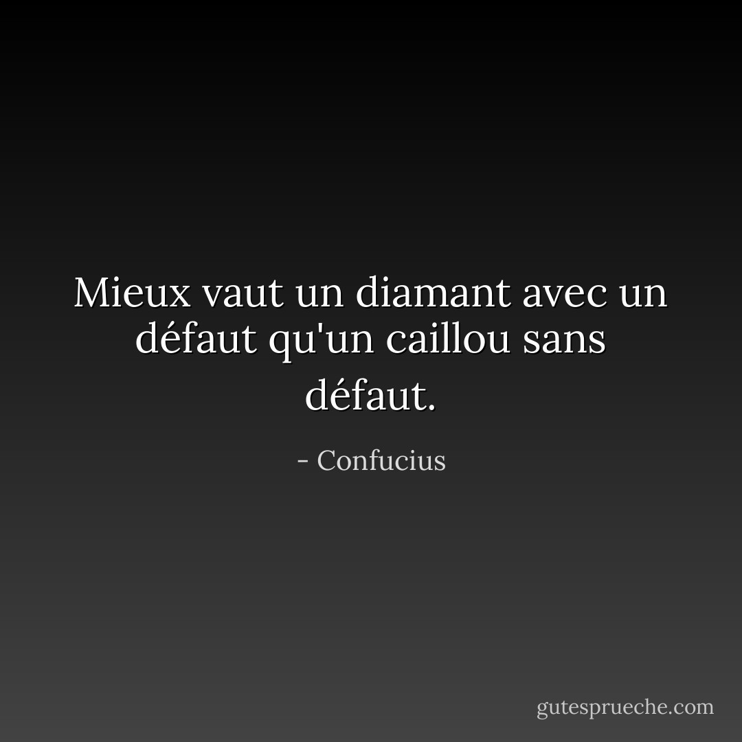 Mieux vaut un diamant avec un défaut qu'un caillou sans défaut. - Confucius