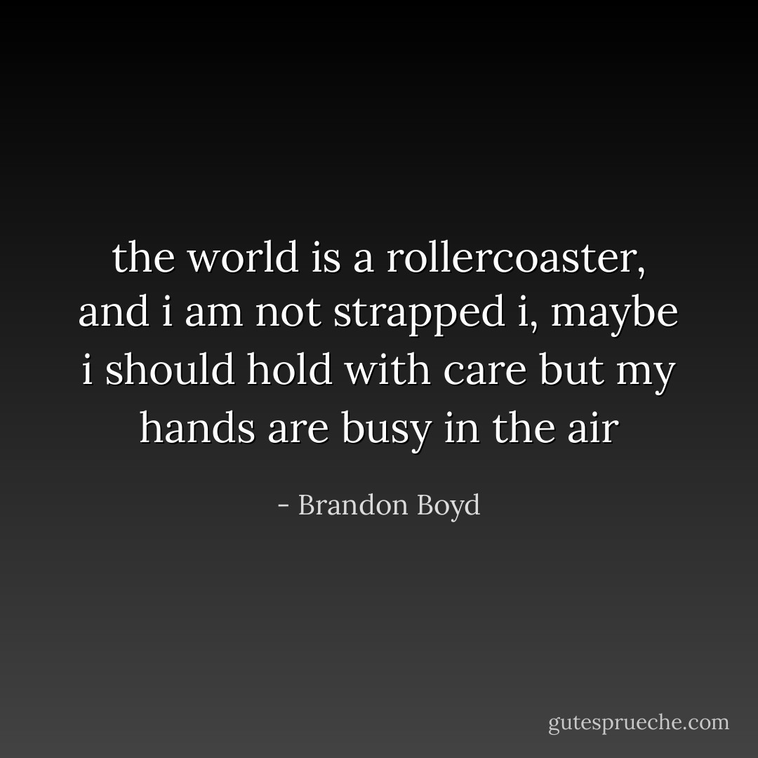 the world is a rollercoaster, and i am not strapped i, maybe i should hold with care but my hands are busy in the air - Brandon Boyd