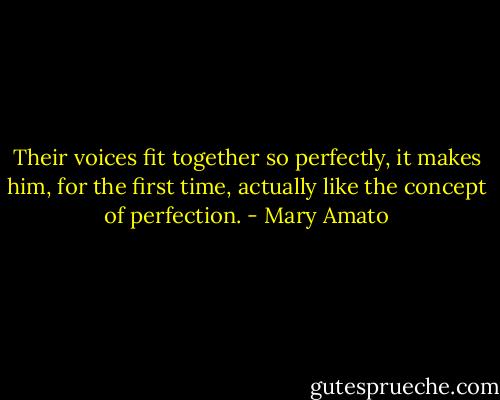 Their voices fit together so perfectly, it makes him, for the first time, actually like the concept of perfection. - Mary Amato