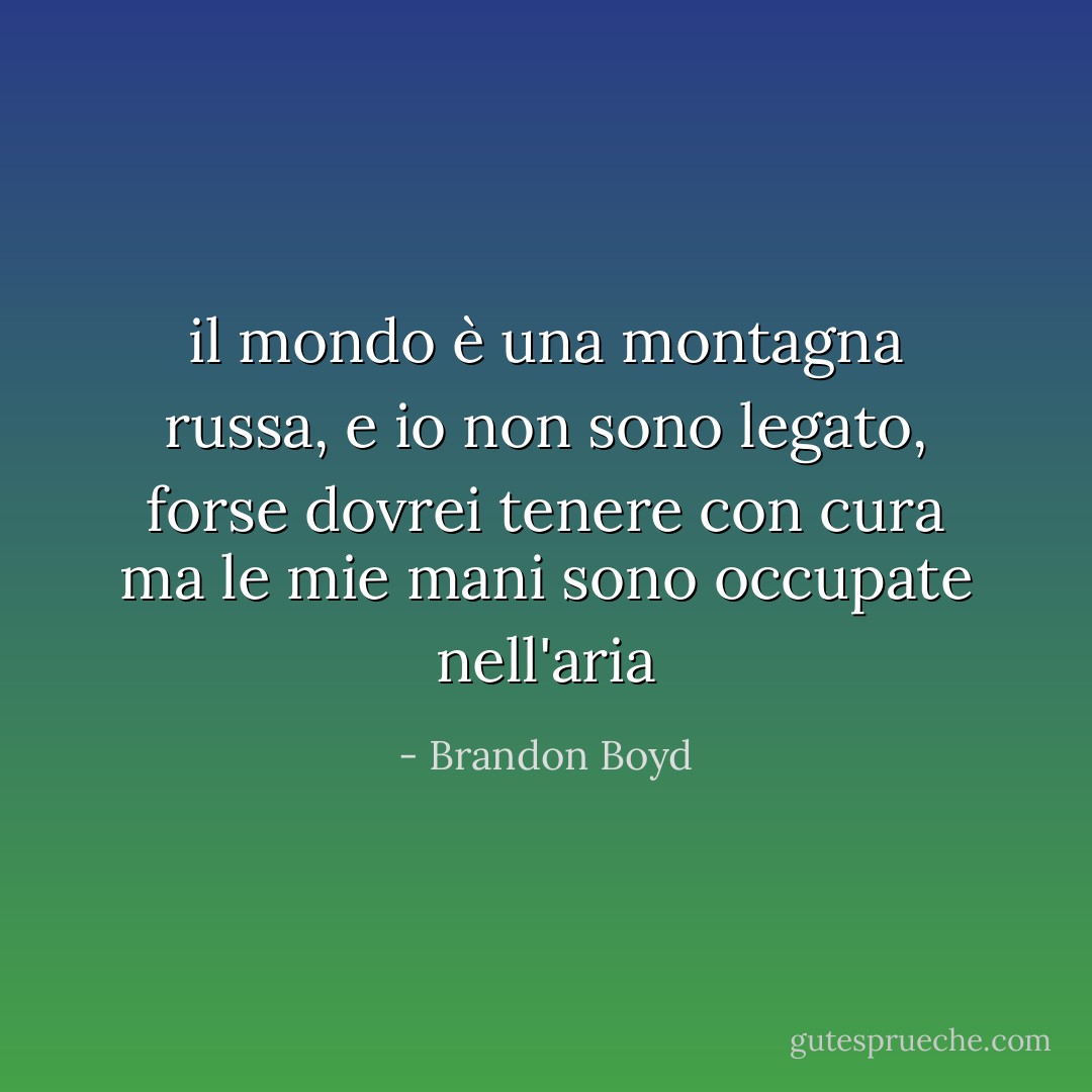 il mondo è una montagna russa, e io non sono legato, forse dovrei tenere con cura ma le mie mani sono occupate nell'aria - Brandon Boyd
