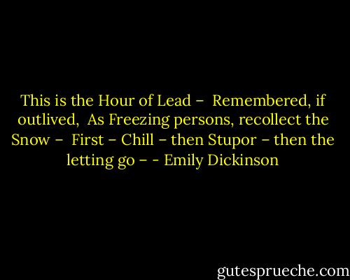 This is the Hour of Lead – <br />Remembered, if outlived, <br />As Freezing persons, recollect the Snow – <br />First – Chill – then Stupor – then the letting go – - Emily Dickinson