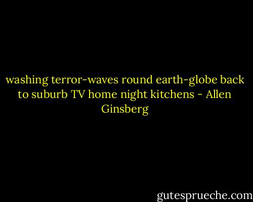 washing terror-waves round earth-globe back to suburb TV home night kitchens - Allen Ginsberg