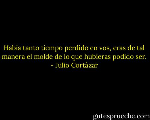 Había tanto tiempo perdido en vos, eras de tal manera el molde de lo que hubieras podido ser. - Julio Cortázar