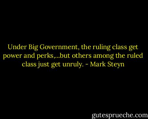 Under Big Government, the ruling class get power and perks,...but others among the ruled class just get unruly. - Mark Steyn