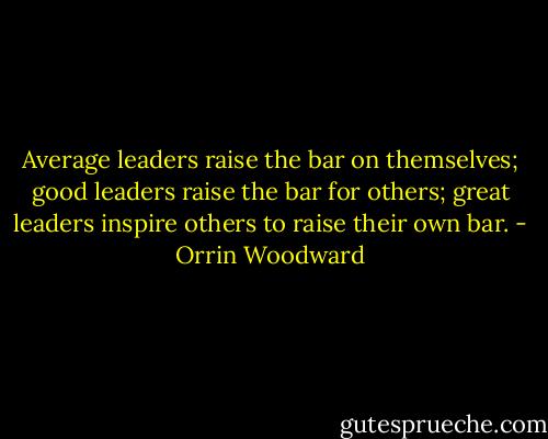 Average leaders raise the bar on themselves; good leaders raise the bar for others; great leaders inspire others to raise their own bar. - Orrin Woodward