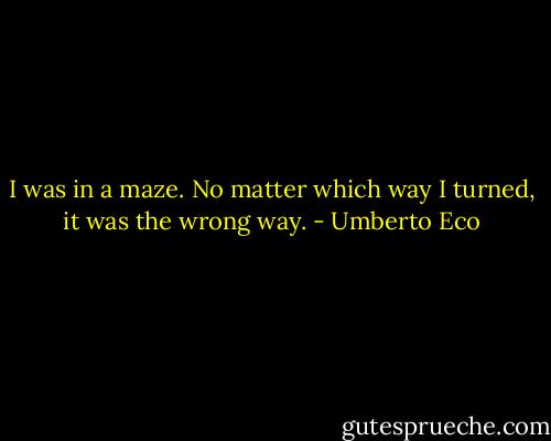 I was in a maze. No matter which way I turned, it was the wrong way. - Umberto Eco