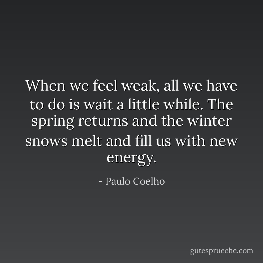 When we feel weak, all we have to do is wait a little while. The spring returns and the winter snows melt and fill us with new energy. - Paulo Coelho