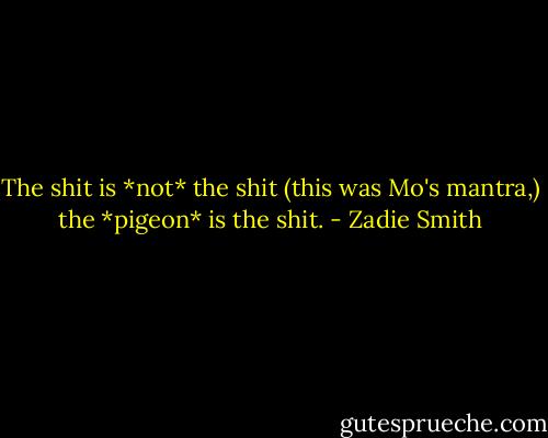 The shit is *not* the shit (this was Mo's mantra,) the *pigeon* is the shit. - Zadie Smith
