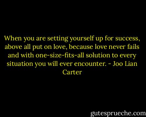 When you are setting yourself up for success, above all put on love, because love never fails and with one-size-fits-all solution to every situation you will ever encounter. - Joo Lian Carter