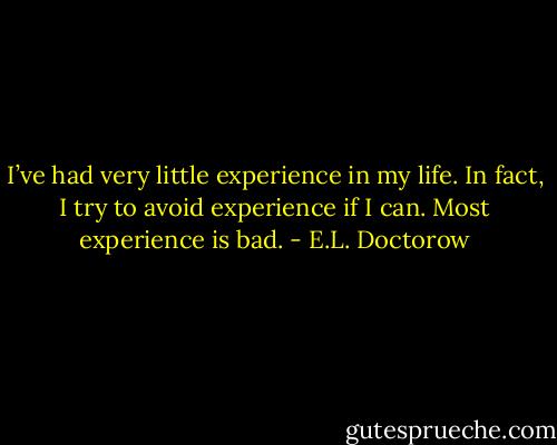 I’ve had very little experience in my life. In fact, I try to avoid experience if I can. Most experience is bad. - E.L. Doctorow