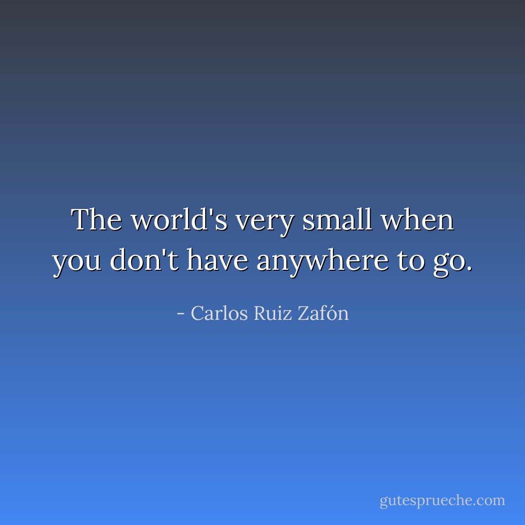 The world's very small when you don't have anywhere to go. - Carlos Ruiz Zafón