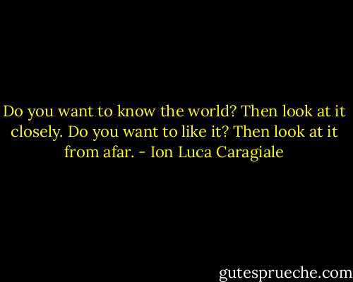 Do you want to know the world? Then look at it closely. Do you want to like it? Then look at it from afar. - Ion Luca Caragiale