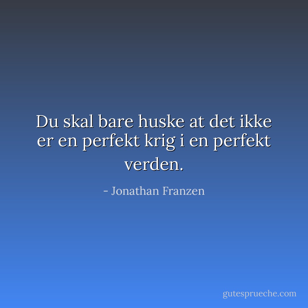 Du skal bare huske at det ikke er en perfekt krig i en perfekt verden. - Jonathan Franzen