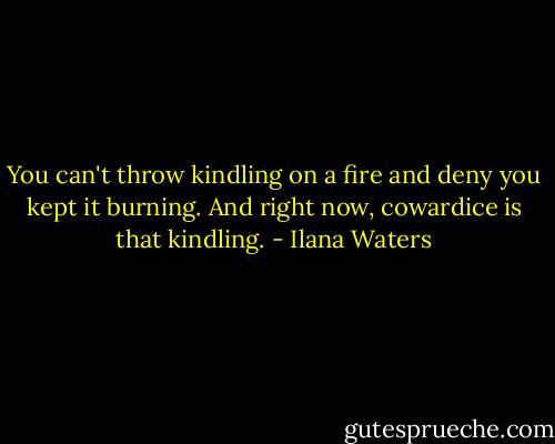 You can't throw kindling on a fire and deny you kept it burning. And right now, cowardice is that kindling. - Ilana Waters