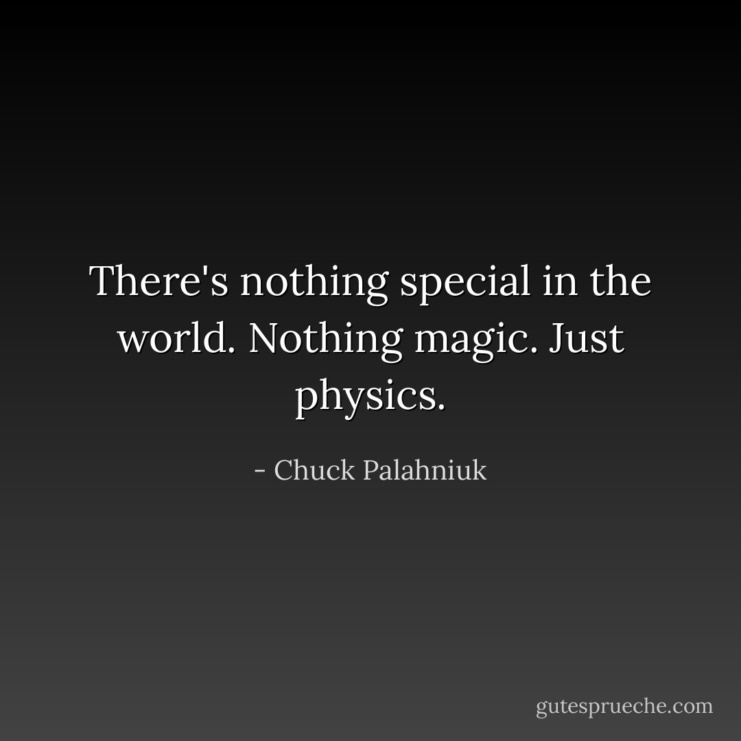 There's nothing special in the world. Nothing magic. Just physics. - Chuck Palahniuk